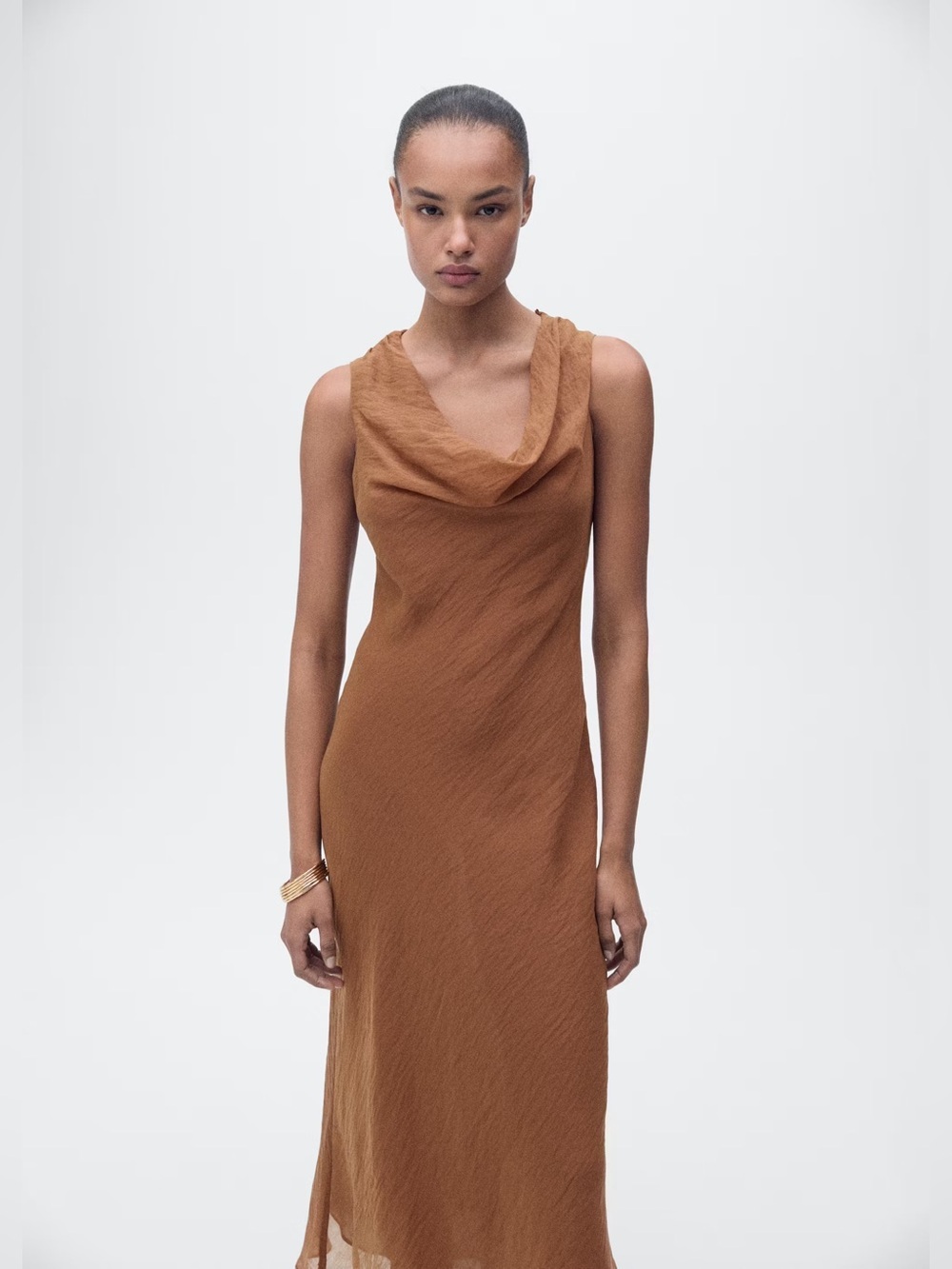 Mango Brown draped-neck dress NWT